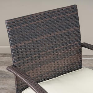 Cordoba Multi-Brown Removable Cushions Faux Rattan Outdoor Dining Chair with Beige Cushions (2-Pack)