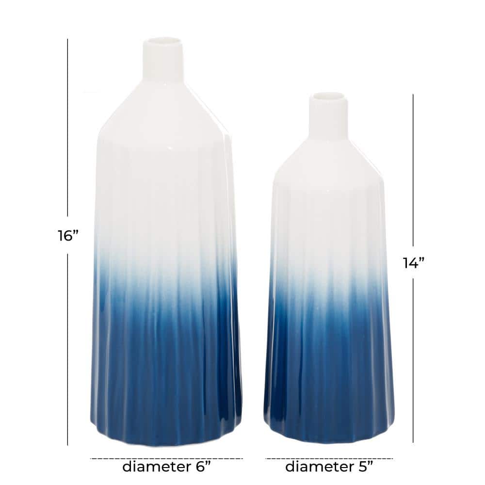Coastal Serenity Handmade Blue Gradient Ceramic Bud Vase Set