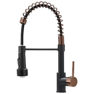 Single Handle LED Pull Down Sprayer Kitchen Faucet with Advanced Spray 1-Hole Kitchen Sink Taps in Matte Black&Rose Gold