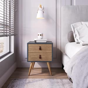 Amber 2-Drawer Blue and Nature Nightstand (22.8 in. H x 17.7 in. W x 15.2 in. D)