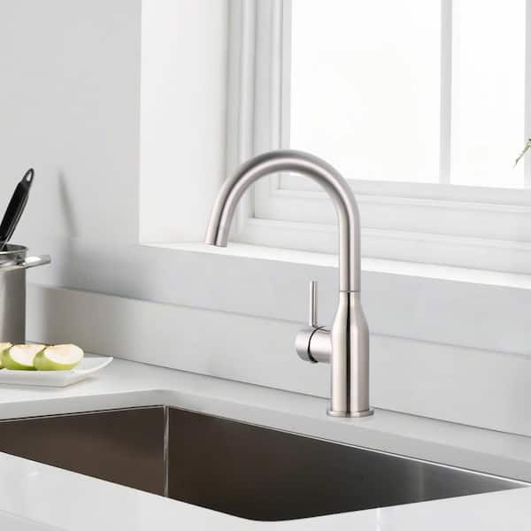 Single-Handle Bar Sink Faucet with Water Supply Lines in Brushed Nickel