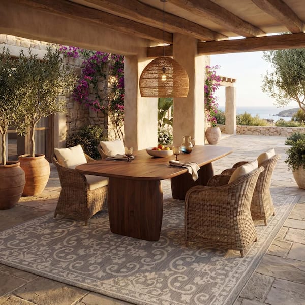 Sirelia Traditional Grey 8 ft. x 10 ft. Outdoor Area Rug
