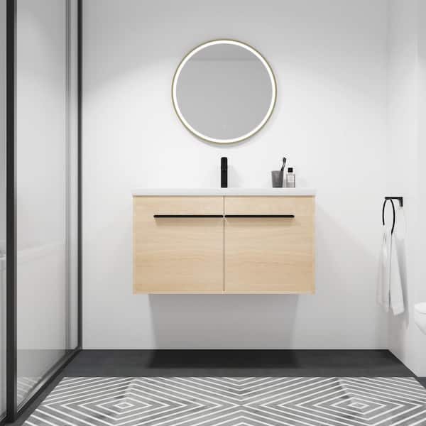 35 in. W x 18 in. D x 20 in. H Single Sink Bath Vanity in Oak with White Ceramic Top