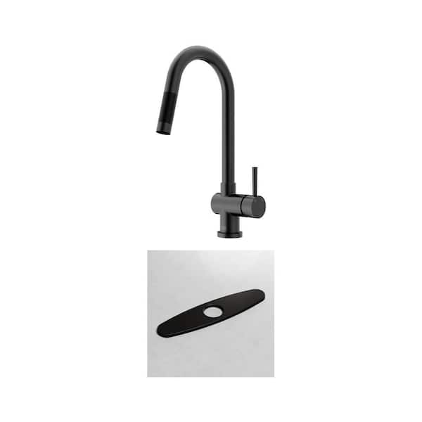 Gramercy Single Handle Pull-Down Kitchen Faucet with 10 in. Deck Plate in Matte Black (2-Piece Set)