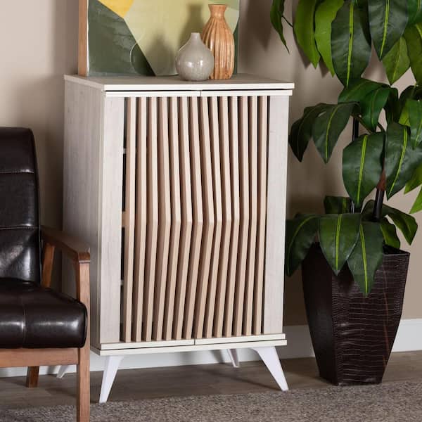 Baxton Studio Simona Light Grey and Brown Storage Cabinet