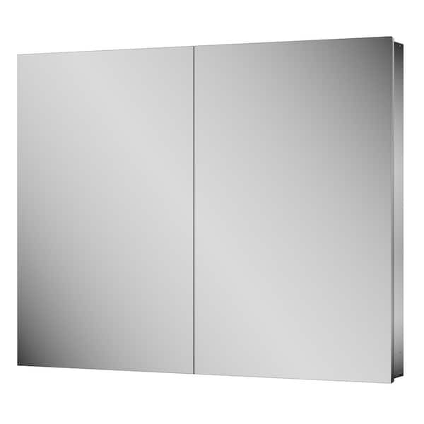 40 in. W x 32 in. H Rectangular Beveled Frameless Aluminum Silver Recessed or Surface Mount Medicine Cabinet with Mirror