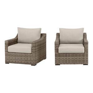 Kingsbrook Commercial Aluminum Wicker Outdoor Lounge Chair with Removable Tan Cushions (2-Pack)