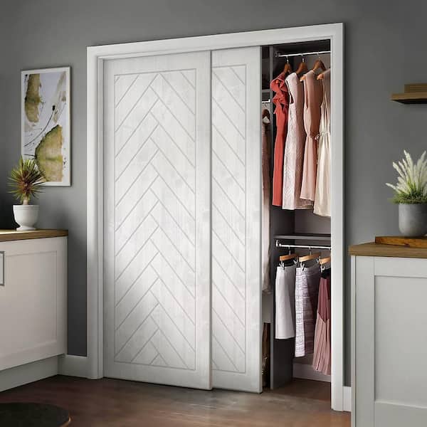 CALHOME 48 in. x 84 in. Hollow Core White Stained Solid Wood Interior Double Sliding Closet Doors