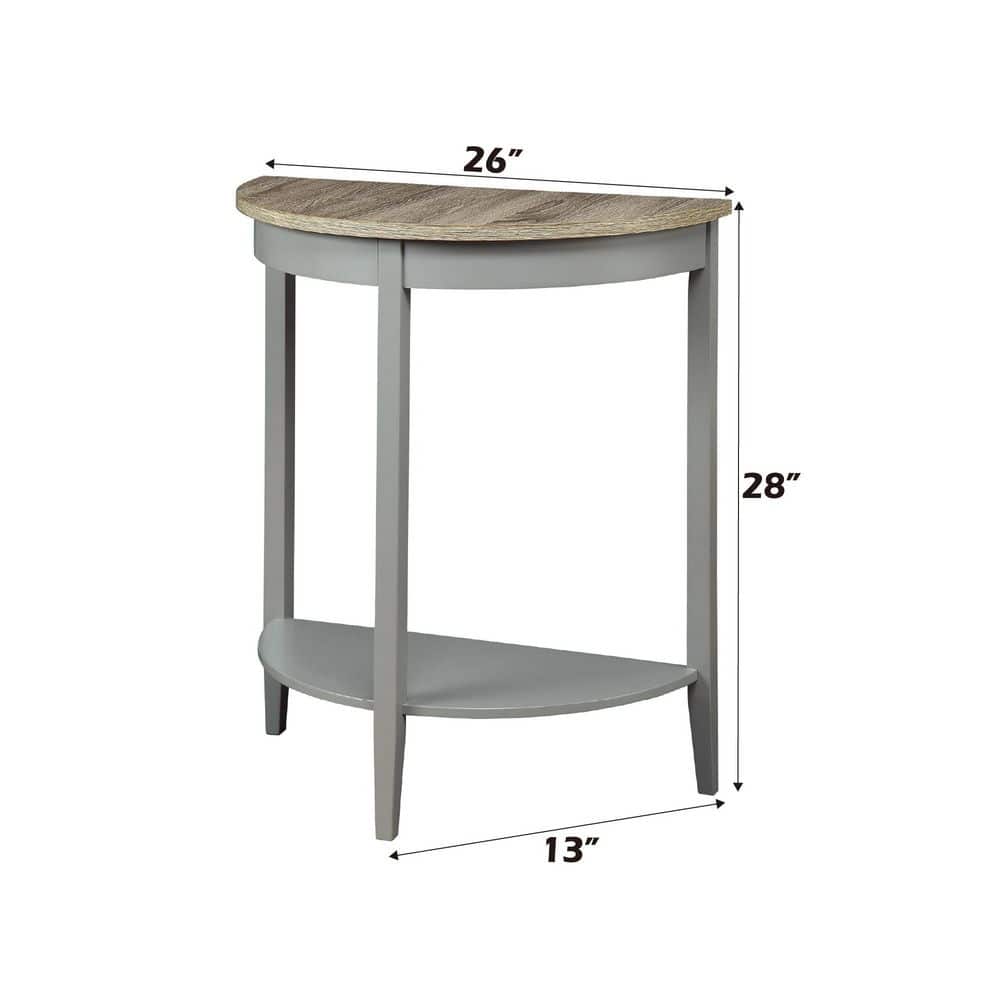 Contemporary Demilune Wooden Console Table with Open Shelf in Gray Oak