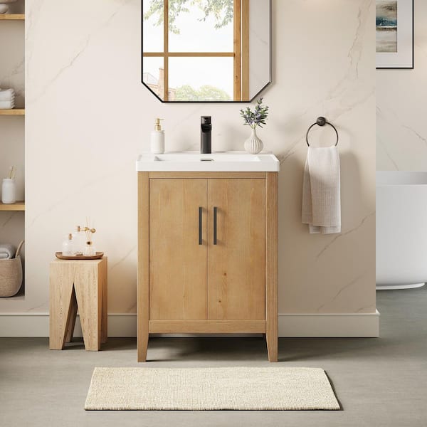 Altair Solara 24 in. Single Freestanding Weathered Fir Bath Vanity with White Ceramic Top Assembled