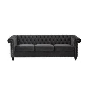Parkhurst 83 in. Black Solid Velvet 3-Seat Chesterfield Sofa with Nailhead