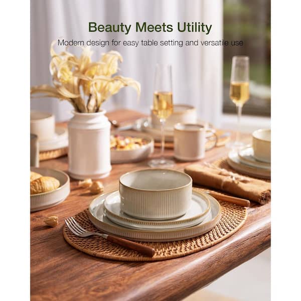 Numhew 12-Piece Cappuccino White Ceramic Dinnerware Sets Chip and