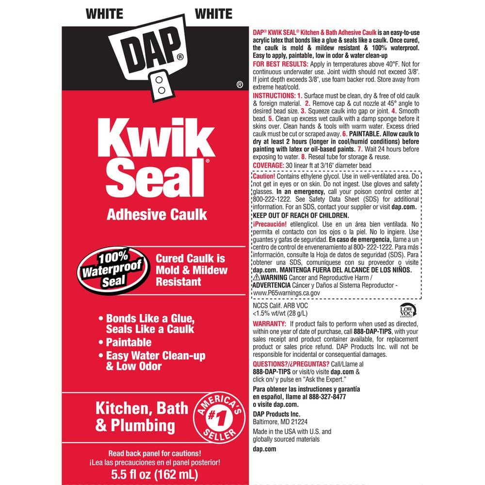 Bright White 5.5 oz Kitchen and Bath Adhesive Caulk