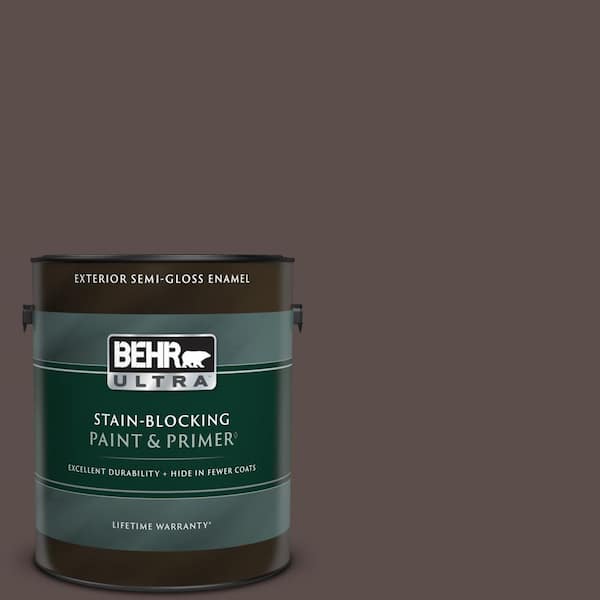 BEHR ULTRA 1 gal. #ECC-28-3 Charred Hickory Semi-Gloss Enamel Exterior Paint & Primer