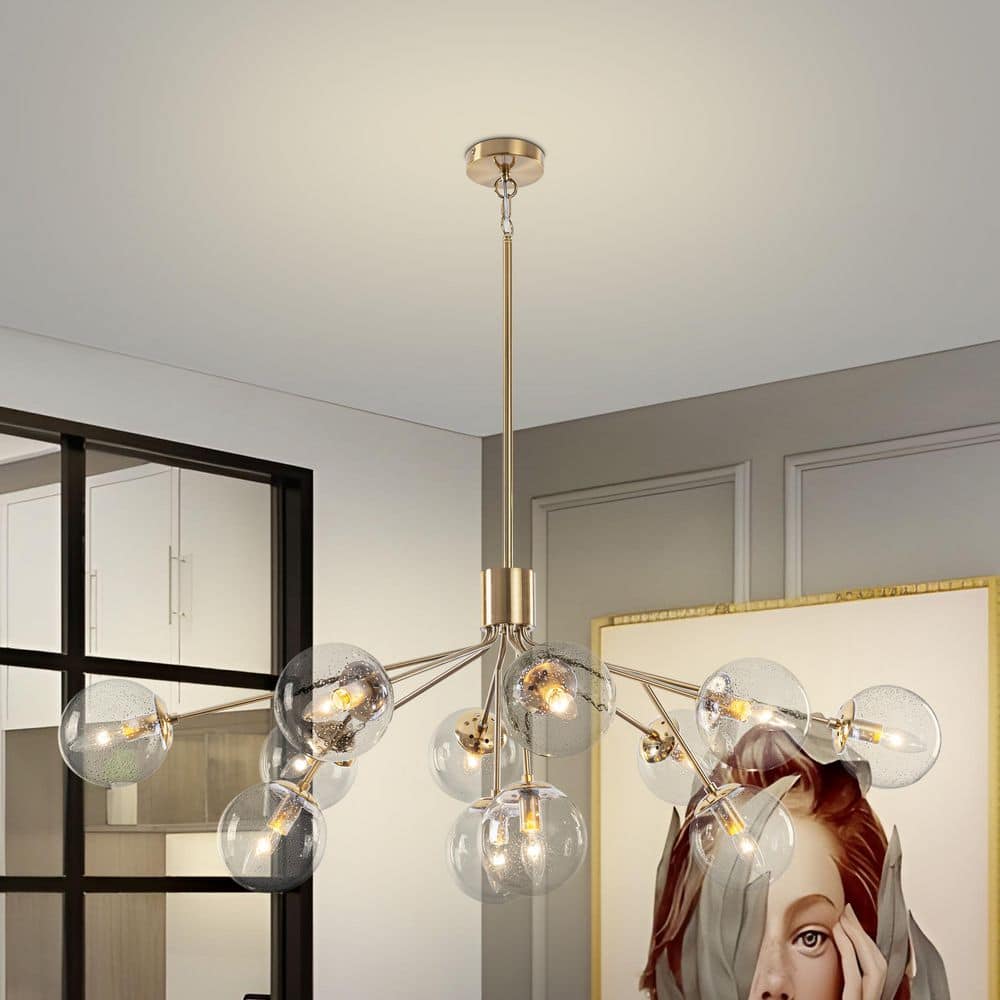 12-Light Modern Gold Sputnik Chandelier with Bubble Glass Globe, Dining Room Pendant Lighting for High Ceilings price history on PriceWatchPro