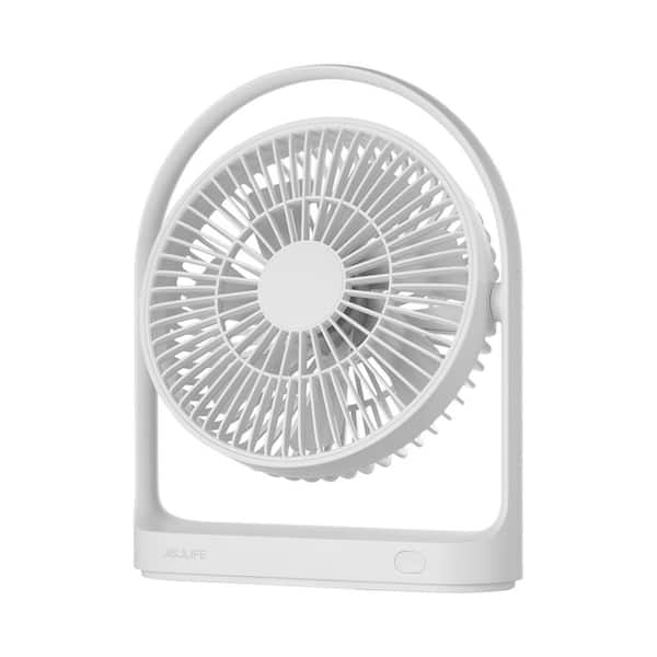 JISULIFE 9 in. 4 Speeds Personal Fan in White with  USB Rechargeable