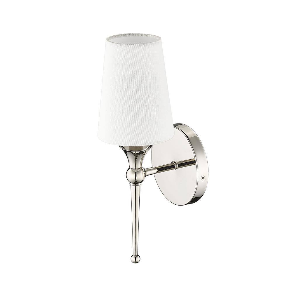 Polished Nickel 14" Direct Wired Wall Sconce with White Shade
