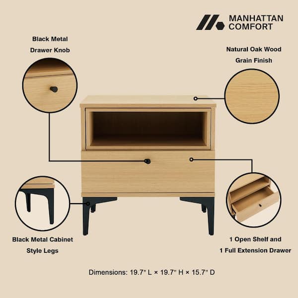 Manhattan Comfort Amara Modern Natural Oak 1-Drawer 19.7 in. W