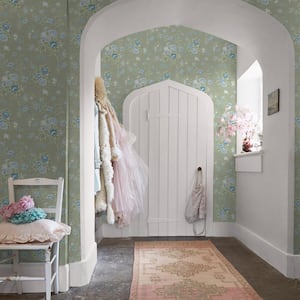 Rachel Ashwell Sage Green Wildflower Wallpaper Sample