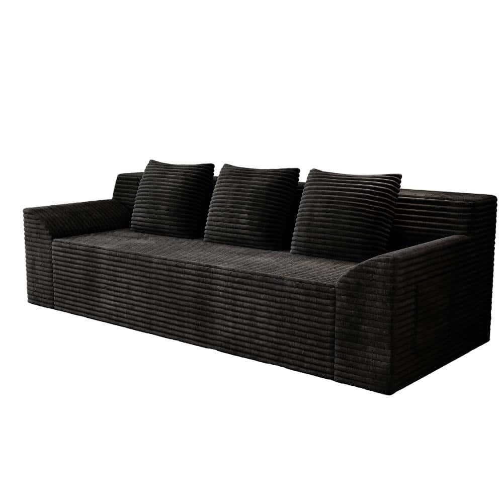 71 in Wide Flared Arm Corduroy Fabric Rectangular Deep Seat Sofa in Antique Black durable construction price history on PriceWatchPro
