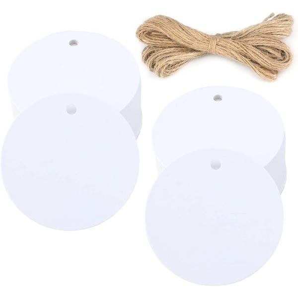 Unbranded 100PCS White Round Paper Gift Tags 2.2-Inch Diameter with String for Craft Projects Xmas DIY Wedding Favor