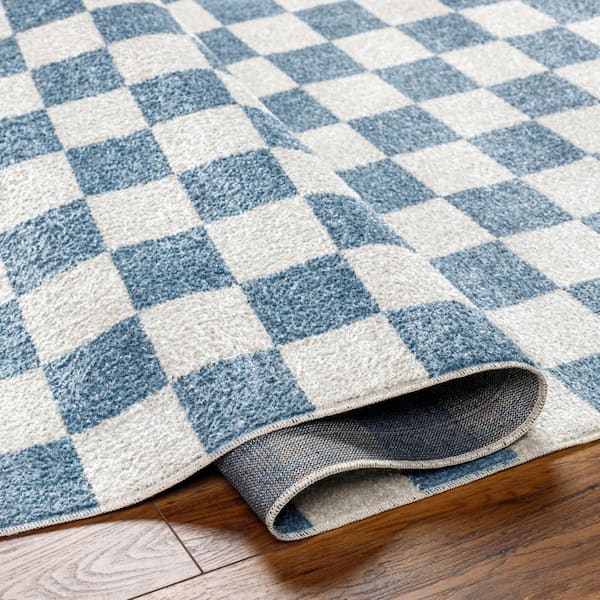 Inside/Outside Doormat Blue Checkered Floor Rugs Non 24''X47'' Blue  Horizontal