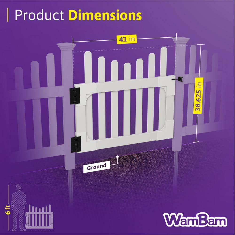 3ft H x 3.5ft W White Vinyl Picket Yard Gate with Hardware