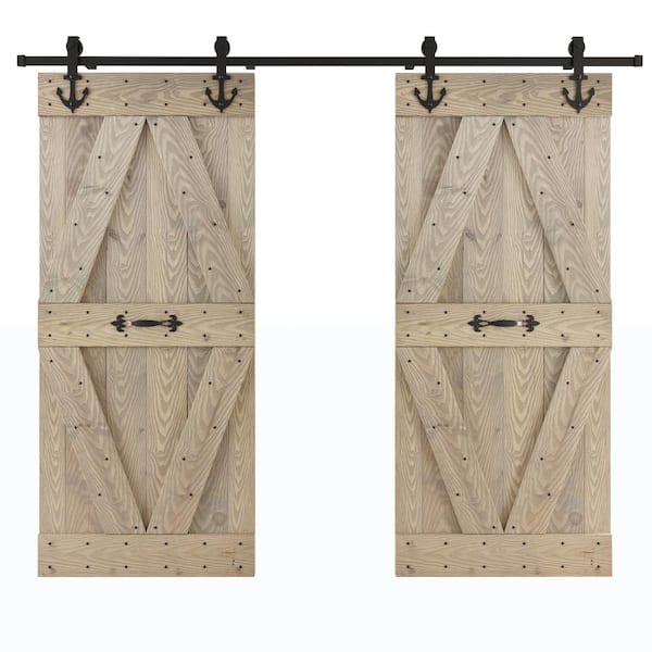 COAST SEQUOIA INC 72 in. x 84 in. X-Series Embossing Light Gray DIY Knotty Wood Double Sliding Door With Hardware Kit