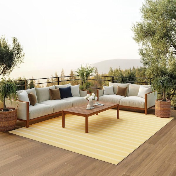 Positano Yellow Ivory 8 ft. x 10 ft. Stripes Contemporary Area Rug