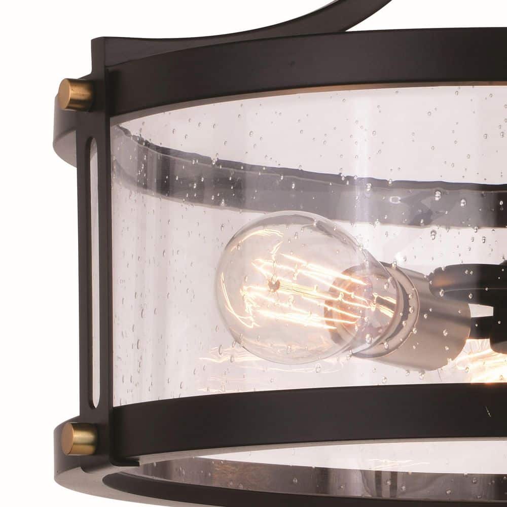 Holbrook 15.75" Matte Black & Satin Brass Drum Semi-Flush Mount with Clear Seeded Glass