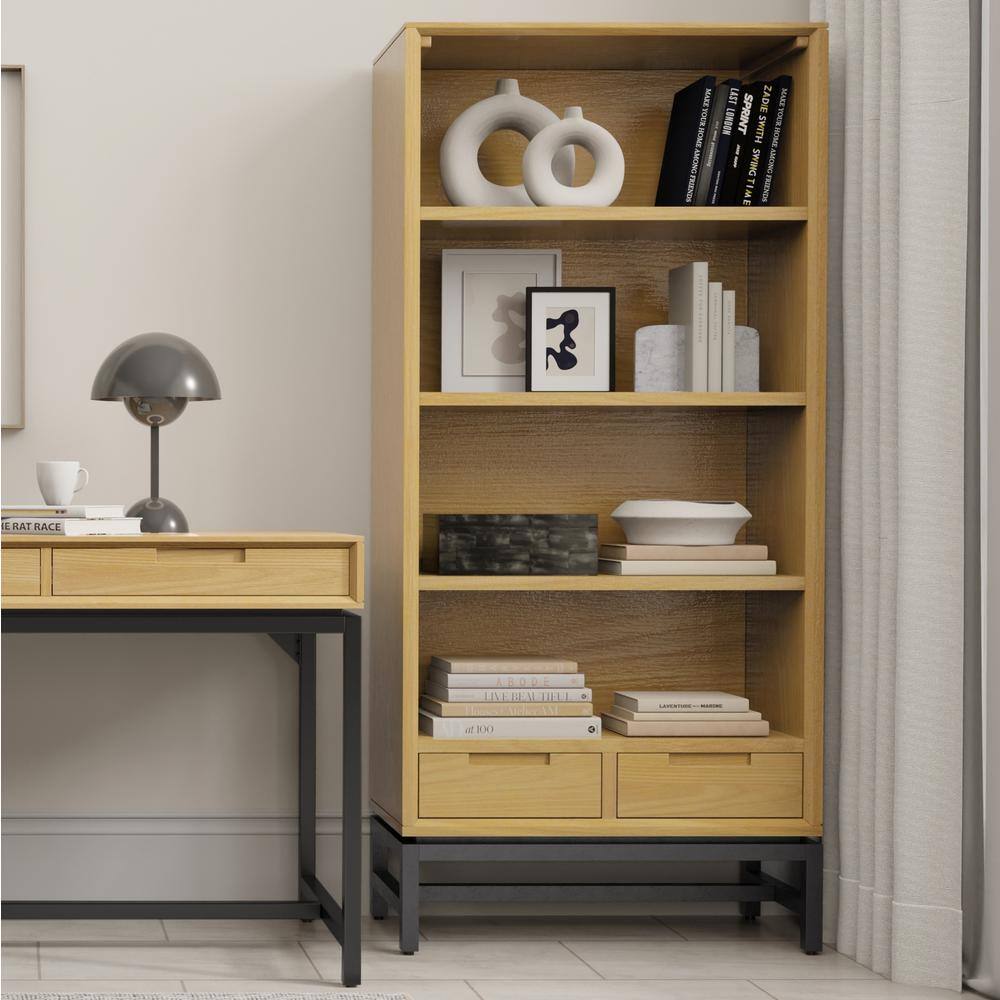 Banting Oak Wood and Metal Adjustable Bookcase with Drawers