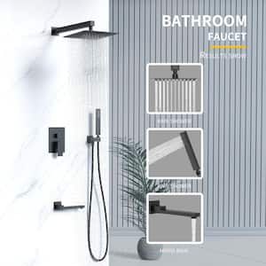 12 in. Single-Handle 3-Spray Square Tub and Shower Faucet Matte Black with Rotatable Tub Spout and Hand Shower