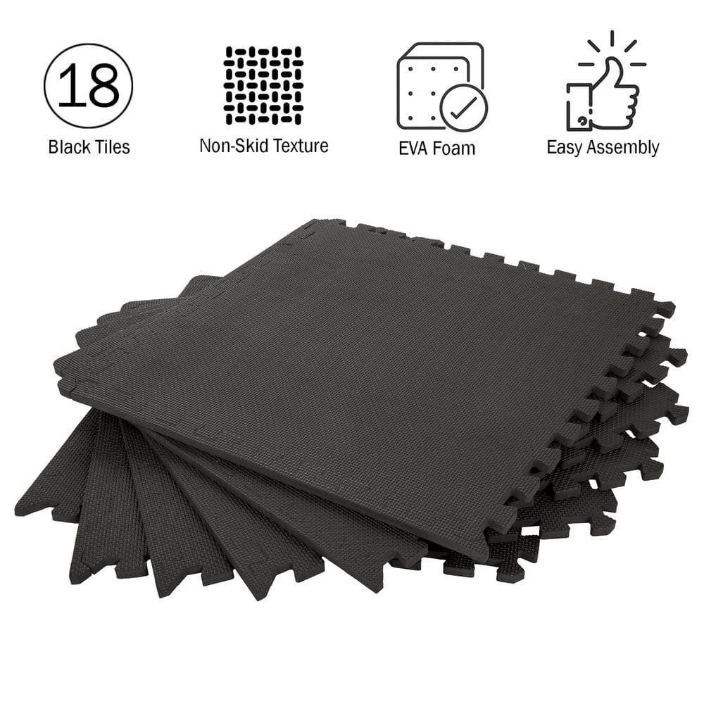 Black 24" x 24" Interlocking EVA Foam Floor Tiles, 18-Pack