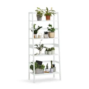 49.4 in. Tall White Bamboo 4-Shelf Ladder Bookcase with Slatted Shelves