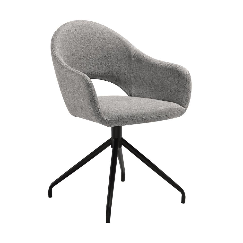 Gray Upholstered Swivel Side Chair with Black Metal Legs