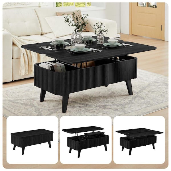 ATHMILE 42. 91in. L Black Oval MDF Coffee Table With Built-in