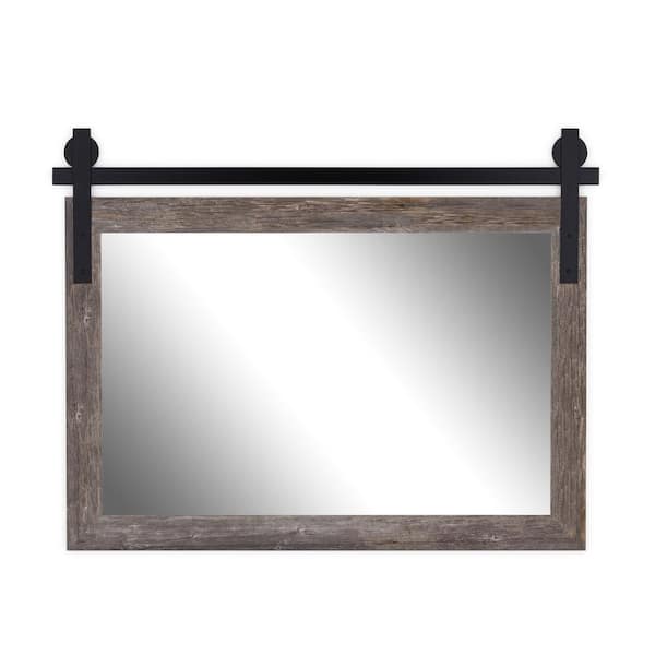 Hitchcock Butterfield Seneca 68 in. W x 36 in. H Farmhouse Rustic Rectangle Framed Gray Decorative Barn Door Bathroom Vanity Mirror