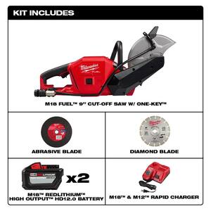 M18 FUEL ONE-KEY 18V Lithium-Ion Brushless Cordless 9 in. Cut Off Saw Kit W/(3) 12.0Ah Batteries & Rapid Charger