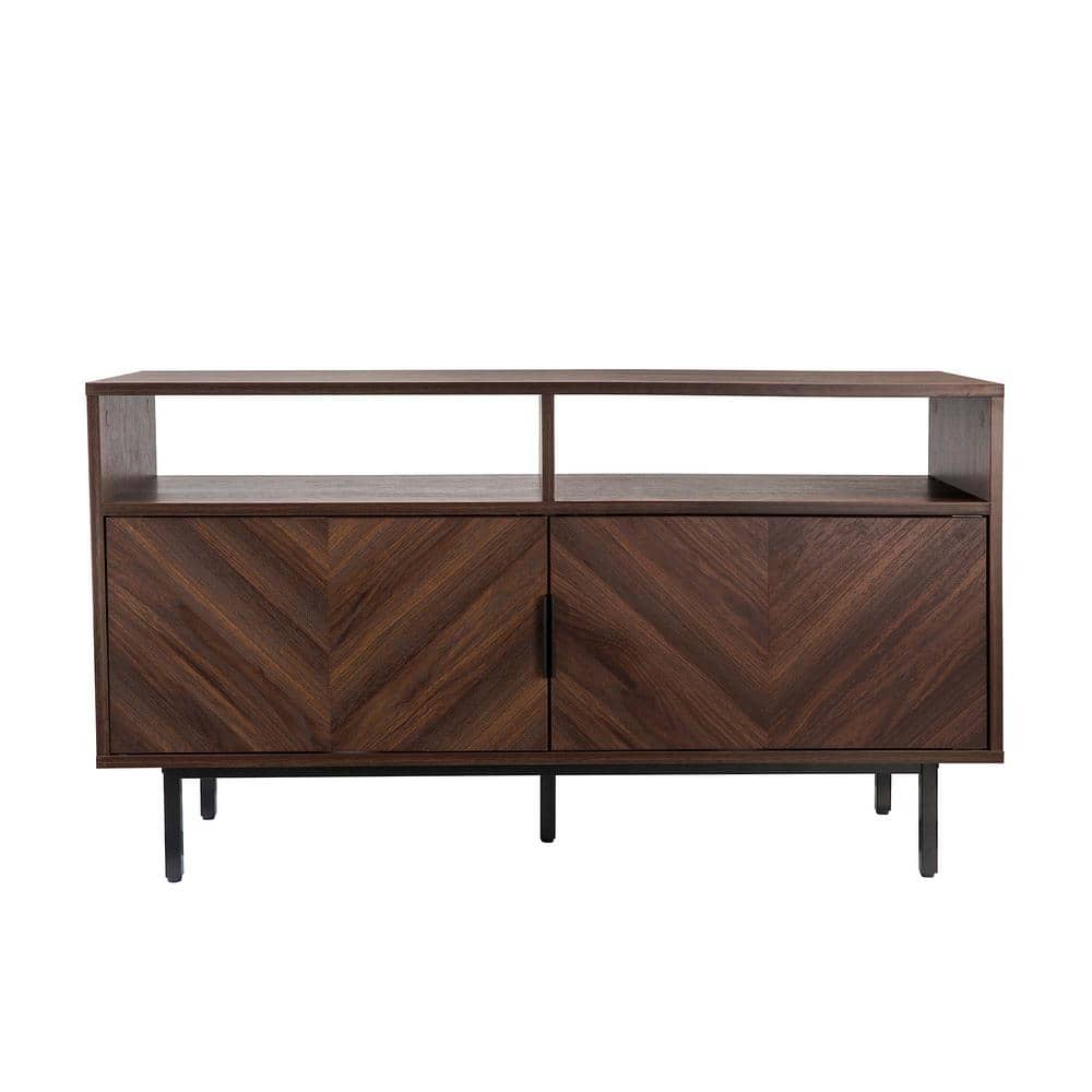 Walnut Black Media Console Cabinet with Storage
