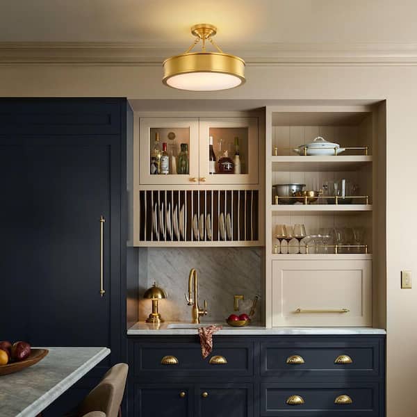 Petitt 18.5 in. Modern Retro Brushed Gold Drum Integrated LED Semi-Flush Mount Light