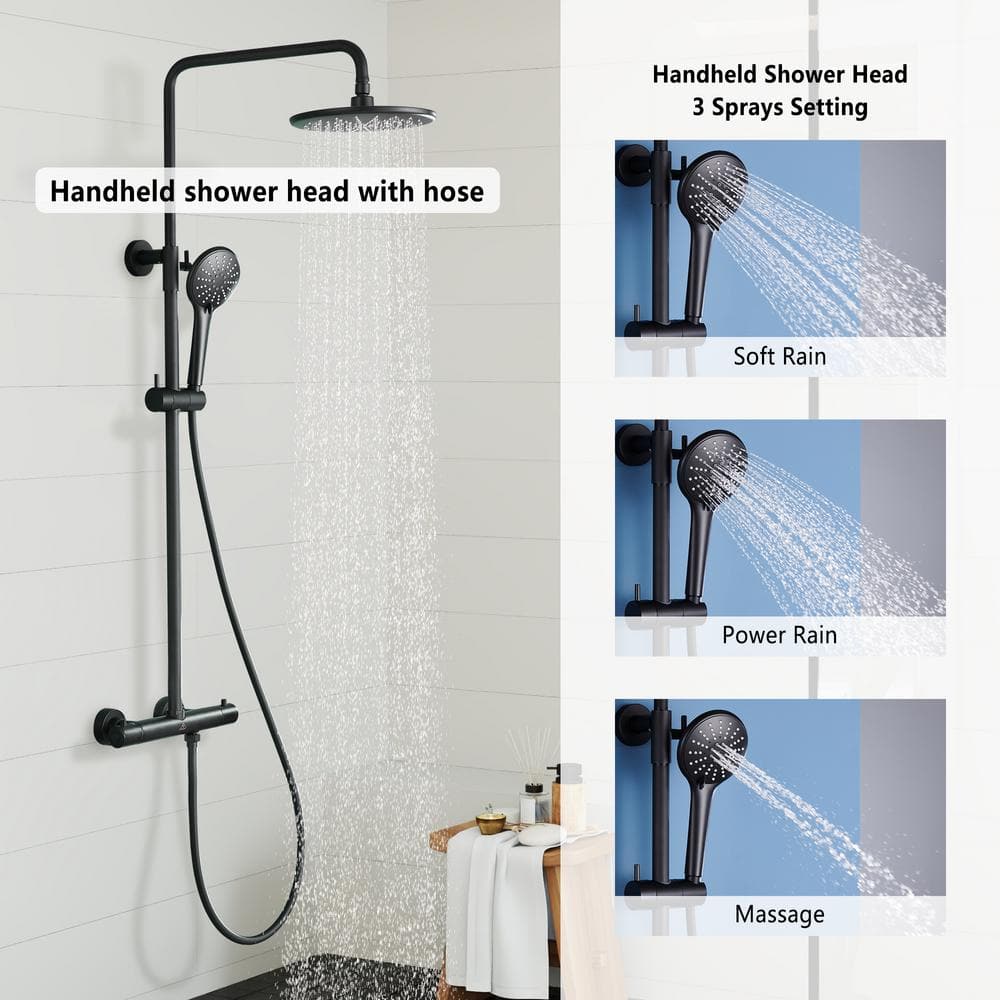 Matte Black Adjustable Height Rain Shower System with Handheld