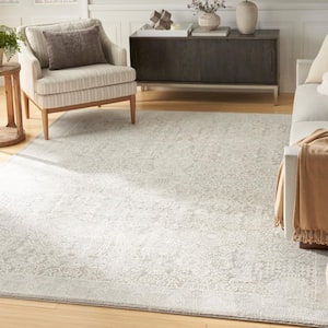 Renewed Silver Ivory 9 ft. x 12 ft. Distressed Traditional Area Rug