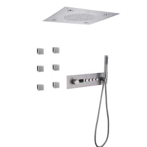 Luxury LED Thermostatic Single Handle 4-Spray Ceiling Mount Shower Faucet 6.87 GPM with Body Spray in. Brushed Nickel