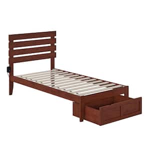 Oxford Twin Bed with Foot Drawer and USB Turbo Charger in Walnut