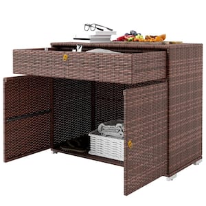 39.25 in. x 19.75 in. x 33 in. Outdoor Storage Cabinet, Accessory Storage, PE Rattan Cabinet with Drawer, Brown