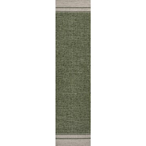 Alda Green/Cream 2 ft. x 8 ft. Modern Minimalist Mingled Solid Indoor/Outdoor Runner Rug