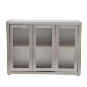 48.00 in. W x 15.70 in. D x 35.40 in. H Beige Storage Linen Cabinet with 3 Tempered Glass Doors and Adjustable Shelf