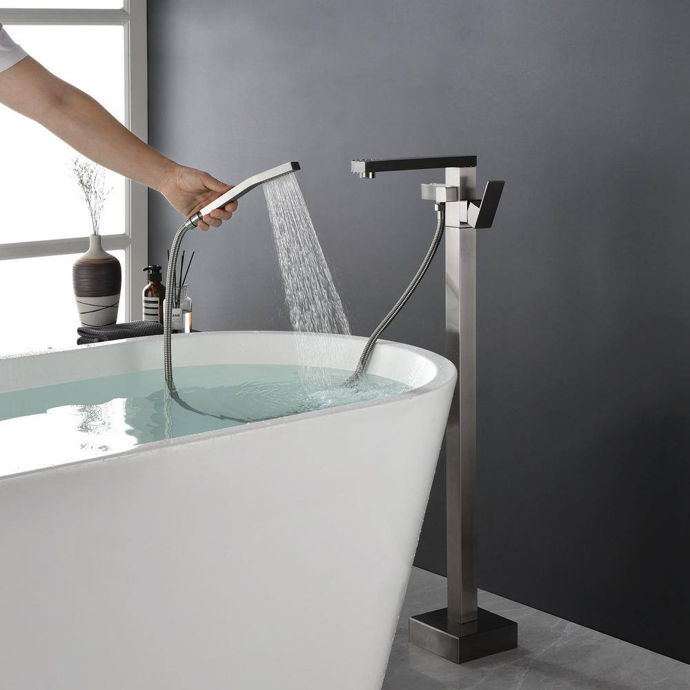 Brushed Nickel Freestanding Tub Filler with Hand Shower