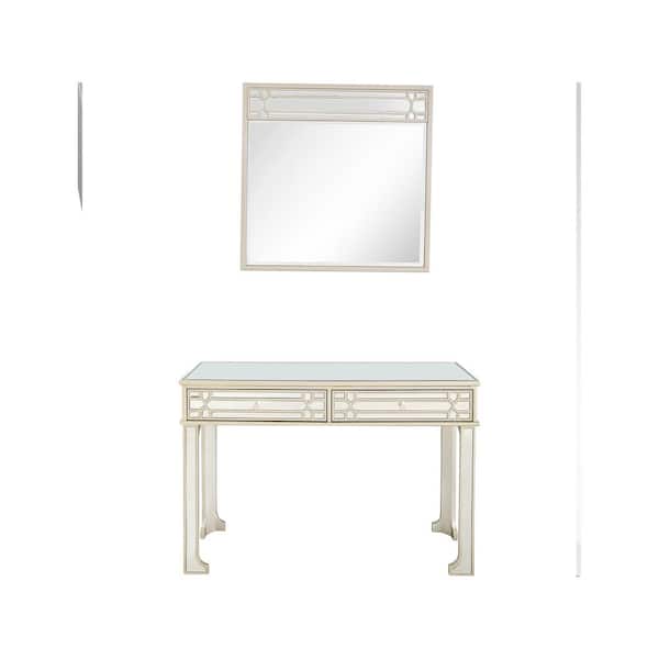Camden Isle Aubrey 48 in. Champagne Rectangle Glass Console Table with 36 in. Square Wall Mirror