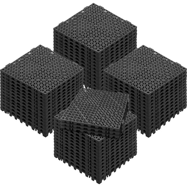 Interlocking Tile 55PCS, Drainage Tiles, Black, 12 in. W x 12 in. L x 0.6 in. T, PVC, Gym Flooring Mat, (55 sq. ft. )